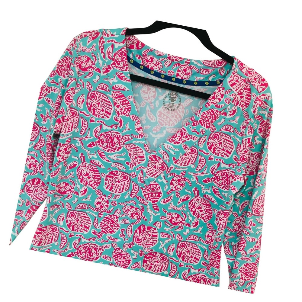 Banana Boat Rash Guard Dress Turtles UPF Beach Boating Coastal AOP  Womens L